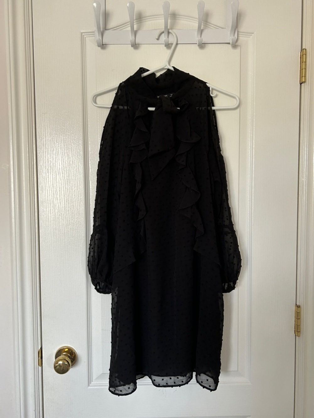 Zara Black Ruffle High-Neck Long Sleeve Dress